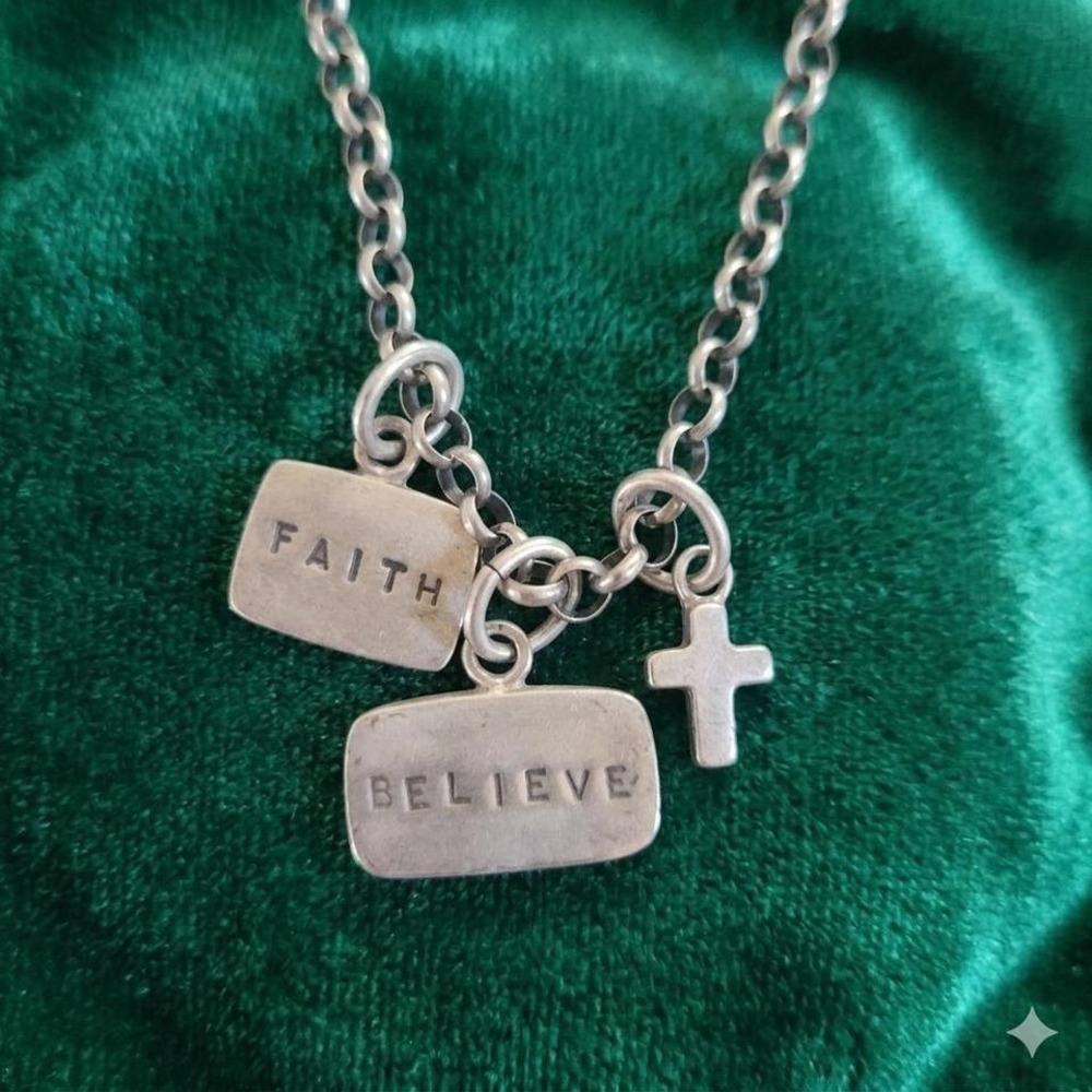 whimsigoth 925 sterling silver faith charm necklace toggle - Picture 6 of 7